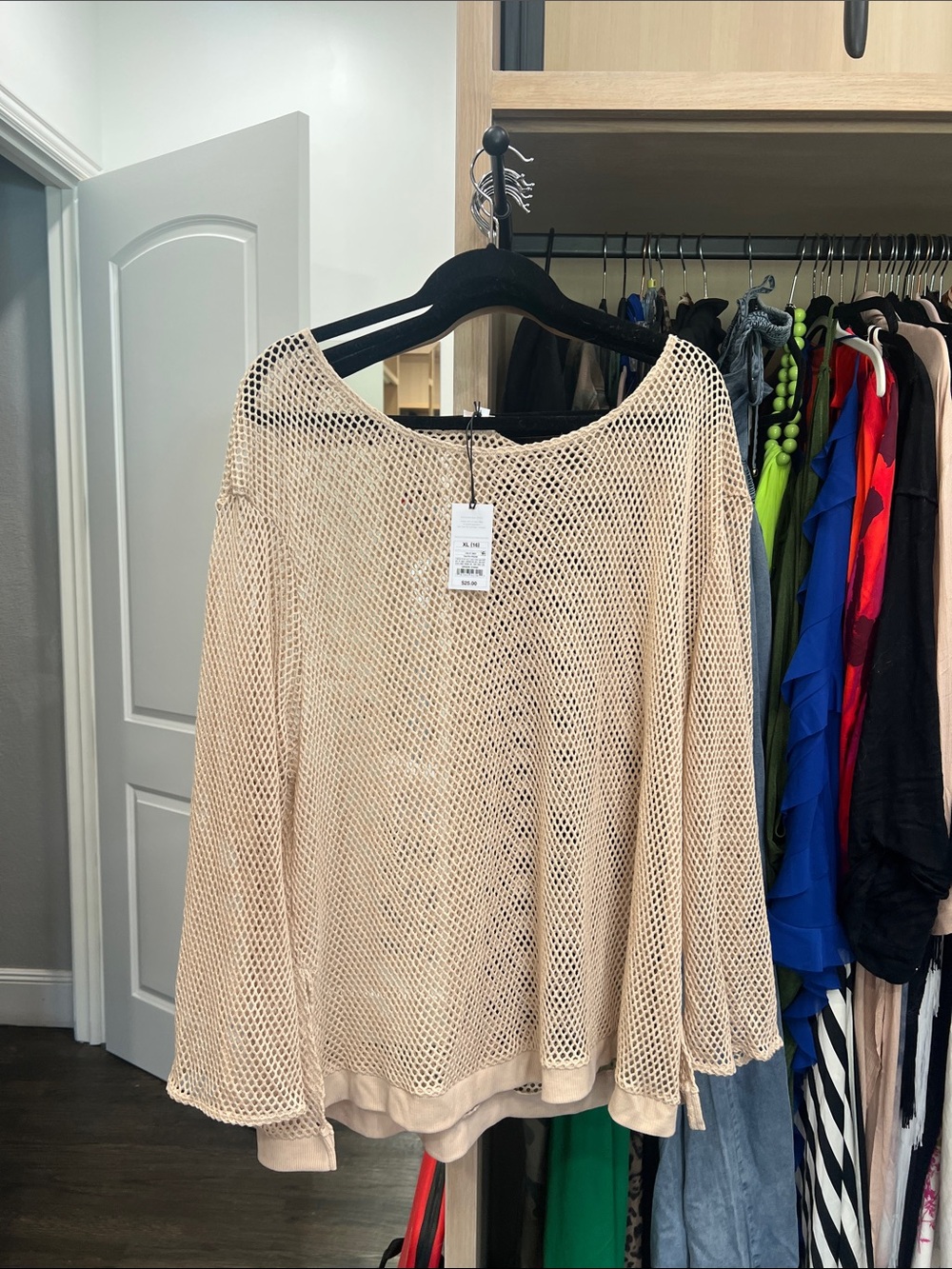 Shade & Shore Beige Open-Knit Long-Sleeve Top